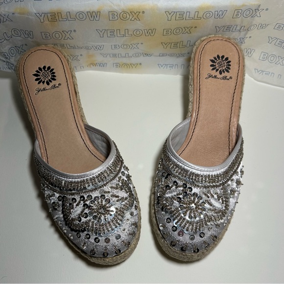 Beautiful Yellow Box Kina Slip On Shoes Sequin Silver Platform Wedge Heel Size 9 - Picture 4 of 12